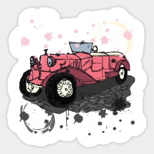 Pink vintage car watercolor sketch Sticker